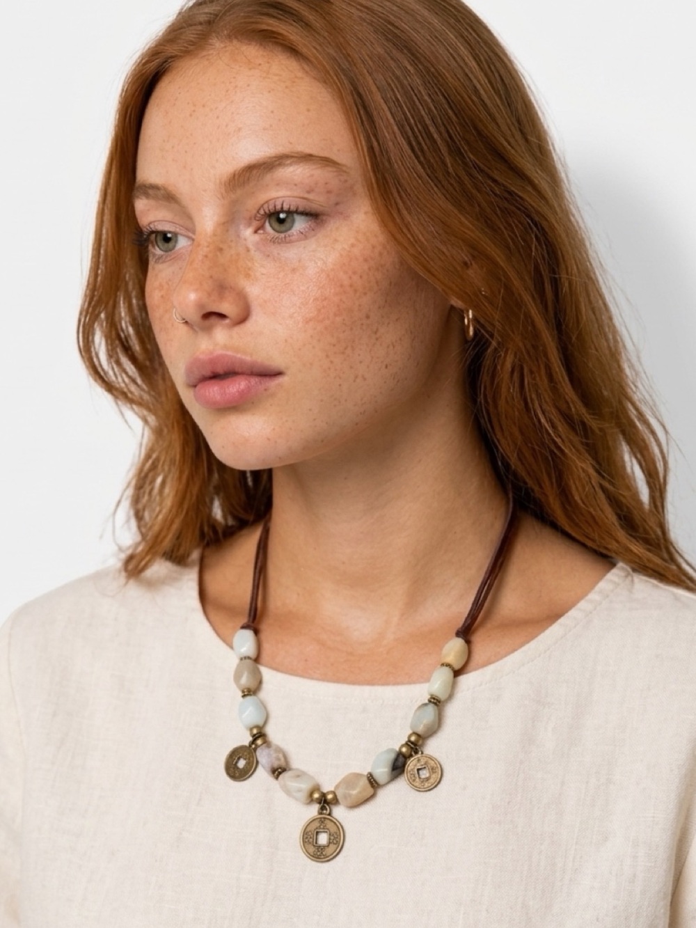 Boho Stone Leather Charm Necklace